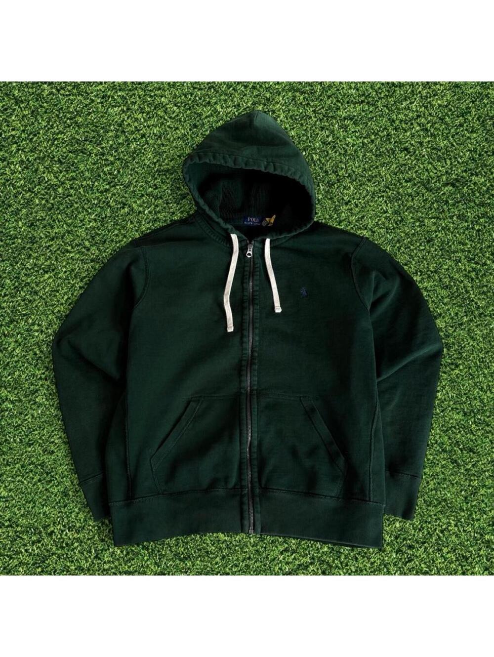 Polo Ralph Lauren Green Zip Up Hoodie Waffle Lined Hood